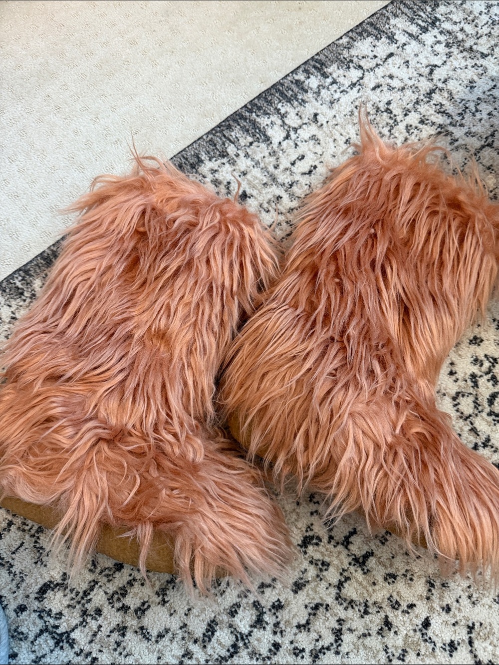 Jeffrey Campbell Shaggy Faux Fur Heeled Boots in Dusty Pink